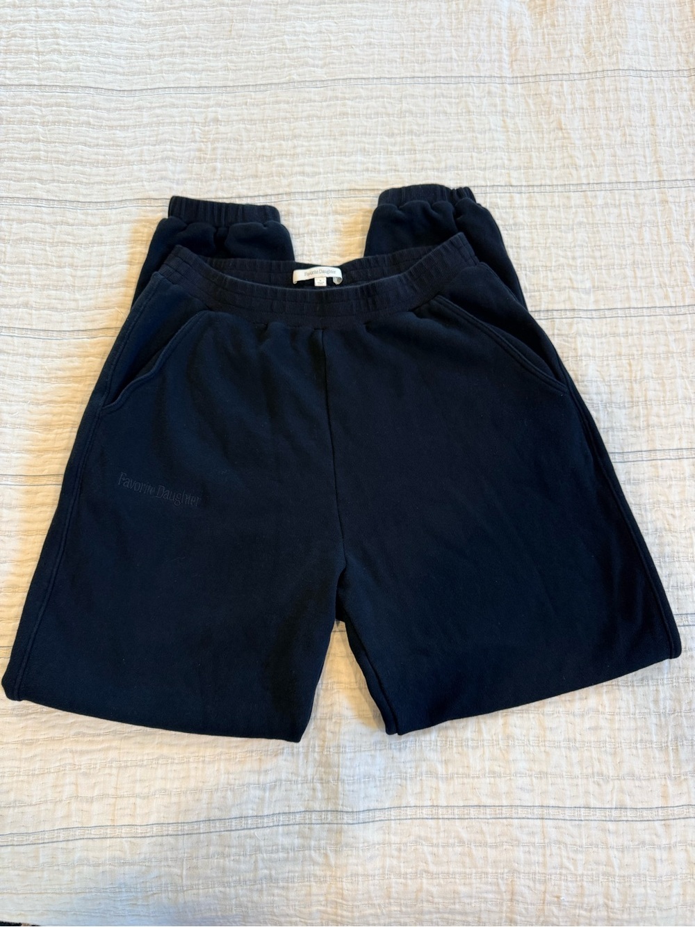 Favorite Daughter Embroidered Black Terry Joggers